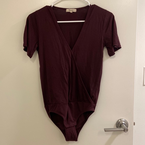 Madewell Dark Purple / Burgundy Wrap-Front Bodysuit - Picture 4 of 7